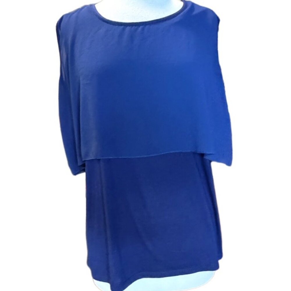 Shannon Ford Lightweight Flowy Short Sleeve Chiffon Blouse Round NecK lue Top 2X